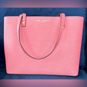 🩷 Beautiful condition Karl Lagerfeld Pink / Coral Saffiano Leather Tote